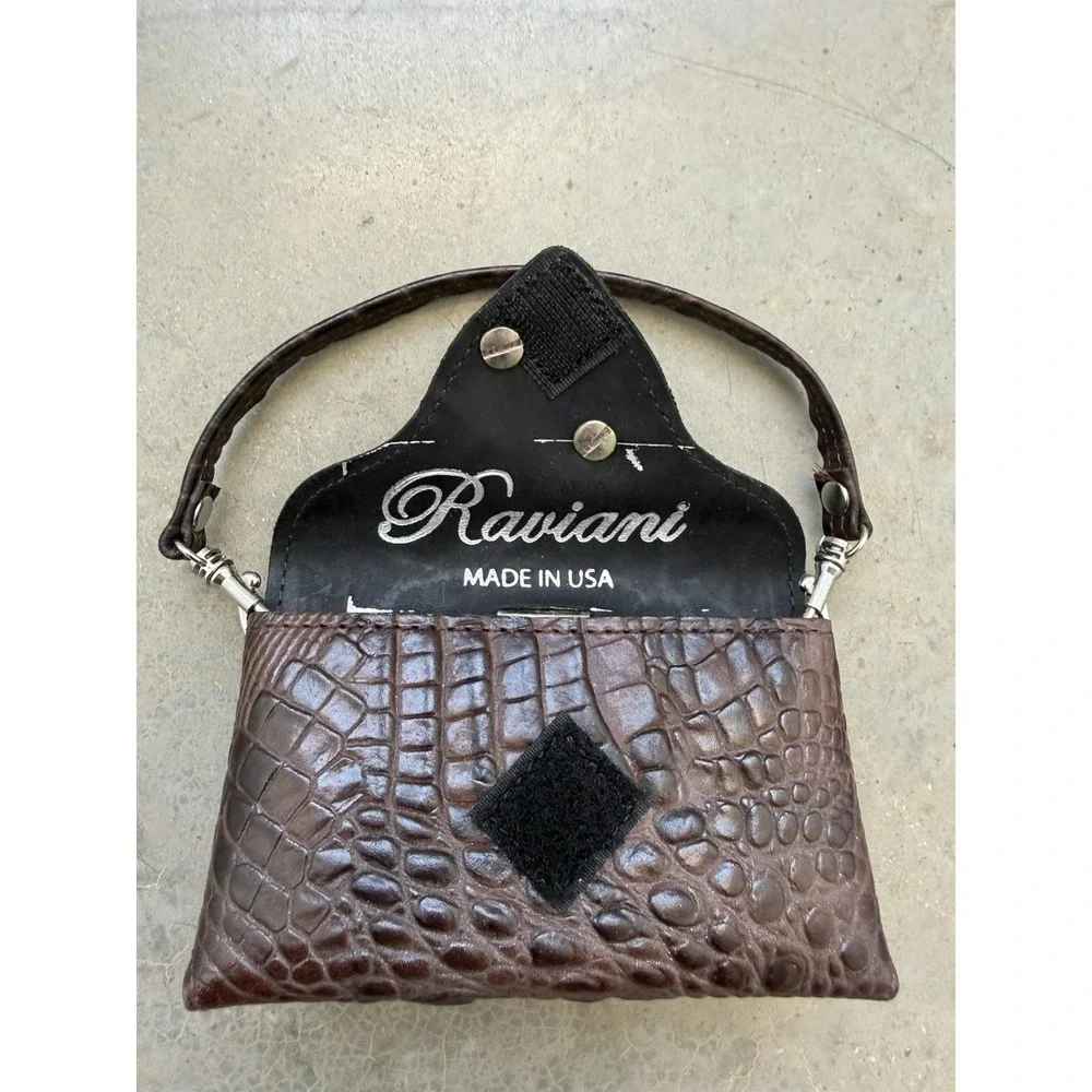 Raviani Made USA Brown Croc Embossed Leather Rhinestone Wristlet Belt Pouch